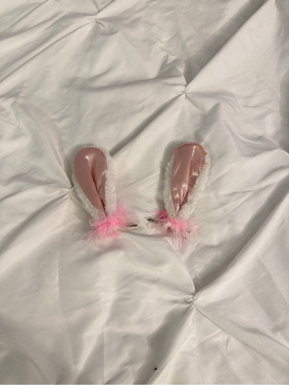 Costume Pink Bunny Ear Hair Clips - Plush Feather Detail
